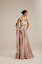 Load image into Gallery viewer, Ash Pink Georgette Skirt with Halter neck Blouse and stole
