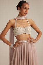 Load image into Gallery viewer, Ash Pink Georgette Skirt with Halter neck Blouse and stole
