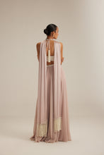 Load image into Gallery viewer, Ash Pink Georgette Skirt with Halter neck Blouse and stole

