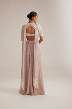 Load image into Gallery viewer, Ash Pink georgette Skirt with High Neck Blouse and Stole
