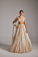 Load image into Gallery viewer, Light Beige V Neck Satin skirt Set
