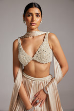 Load image into Gallery viewer, Light Beige V Neck Satin skirt Set
