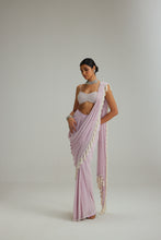 Load image into Gallery viewer, Lavender draped saree set
