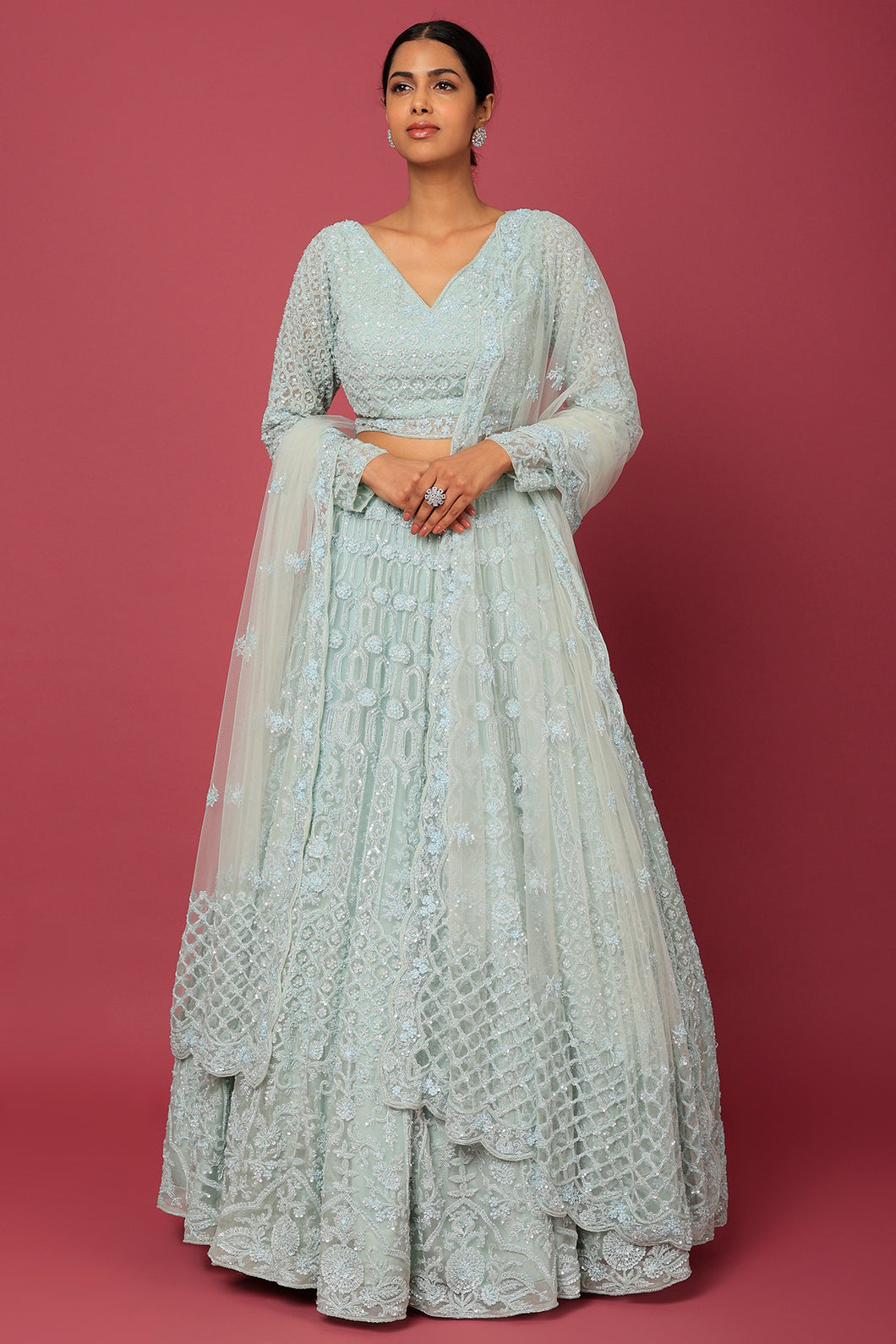 Aqua velvet lehenga