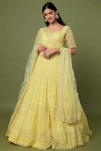 Load image into Gallery viewer, Yellow net sequins and cutdana embroidered lehenga
