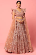 Load image into Gallery viewer, Dusty peach organza thread and seuins embroidered lehenga
