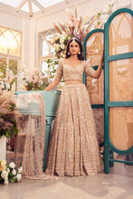Load image into Gallery viewer, gold organza hand embroidered lehenga
