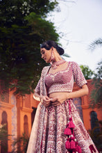 Load image into Gallery viewer, maroon velvet hand embroidered lehenga
