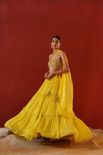 Load image into Gallery viewer, Yellow georgette lehenga choli set
