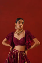 Load image into Gallery viewer, Burgundy geogratte  lehenga  choli set
