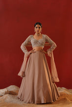 Load image into Gallery viewer, Beige satin lehenga choli set

