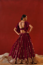Load image into Gallery viewer, Burgundy geogratte  lehenga  choli set
