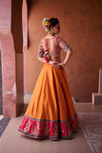 Load image into Gallery viewer, Rust orange and magenta pink upada silk blouse, lehenga and dupatta
