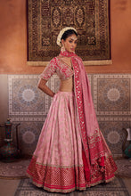 Load image into Gallery viewer, Blush pink and Fuchsia upada silk blouse, banarsi silk lehenga and dupatta
