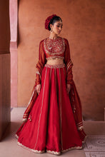 Load image into Gallery viewer, Maroon upada silk lehenga, shimmer tissue blouse and dupatta
