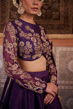 Load image into Gallery viewer, Purple dupion silk blouse, lehenga and organza silk dupatta
