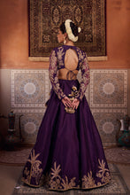 Load image into Gallery viewer, Purple dupion silk blouse, lehenga and organza silk dupatta
