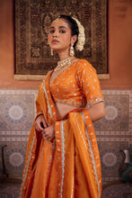 Load image into Gallery viewer, Rust orange silk embroidered blouse, lehenga and dupatta
