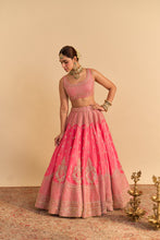 Load image into Gallery viewer, Aashina  - Dabka Zardozi Embroidered Pure Tissue Carrot Pink Lehenga Set
