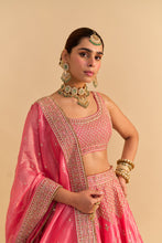 Load image into Gallery viewer, Aashina  - Dabka Zardozi Embroidered Pure Tissue Carrot Pink Lehenga Set
