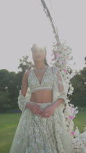 Load and play video in Gallery viewer, Tea Green Floral Sequin Lehenga Set
