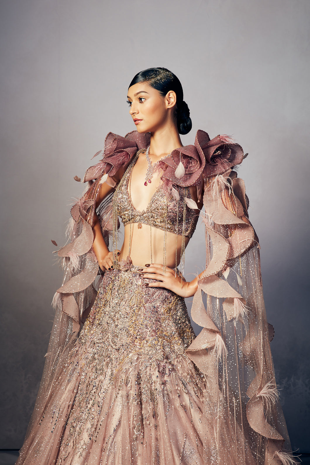 Nina Shimmer Tulle lehenga cape set
