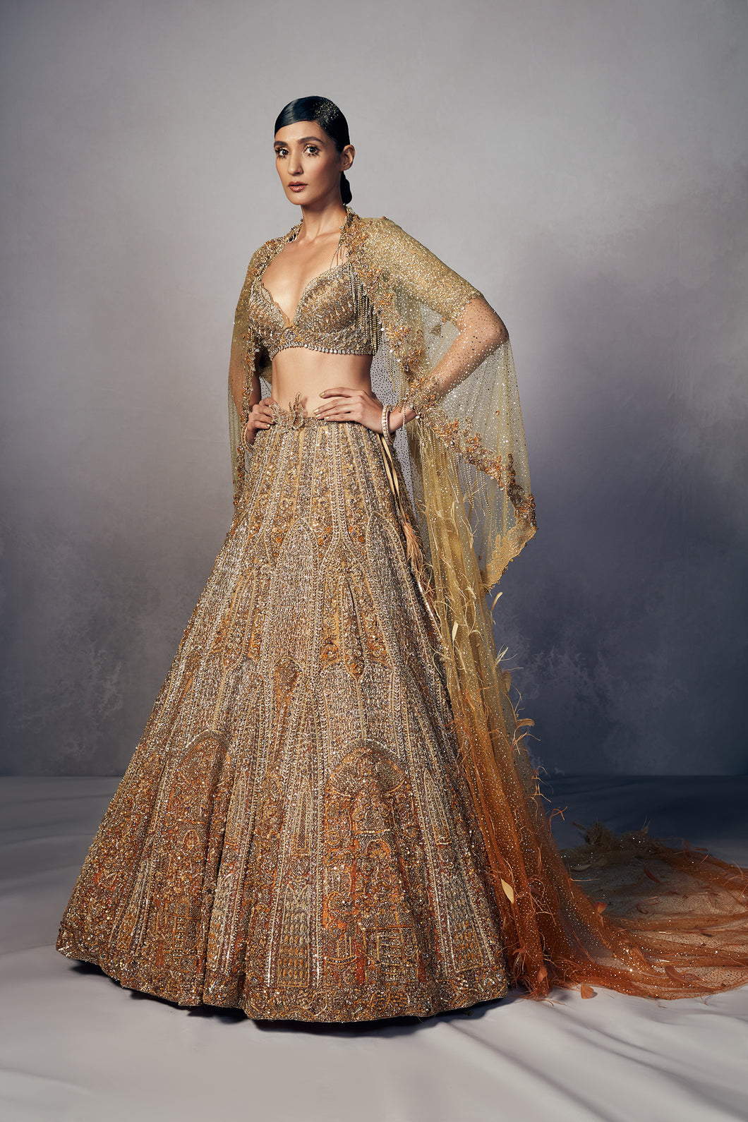 Emma Shimmer Tulle bridal lehenga cape set