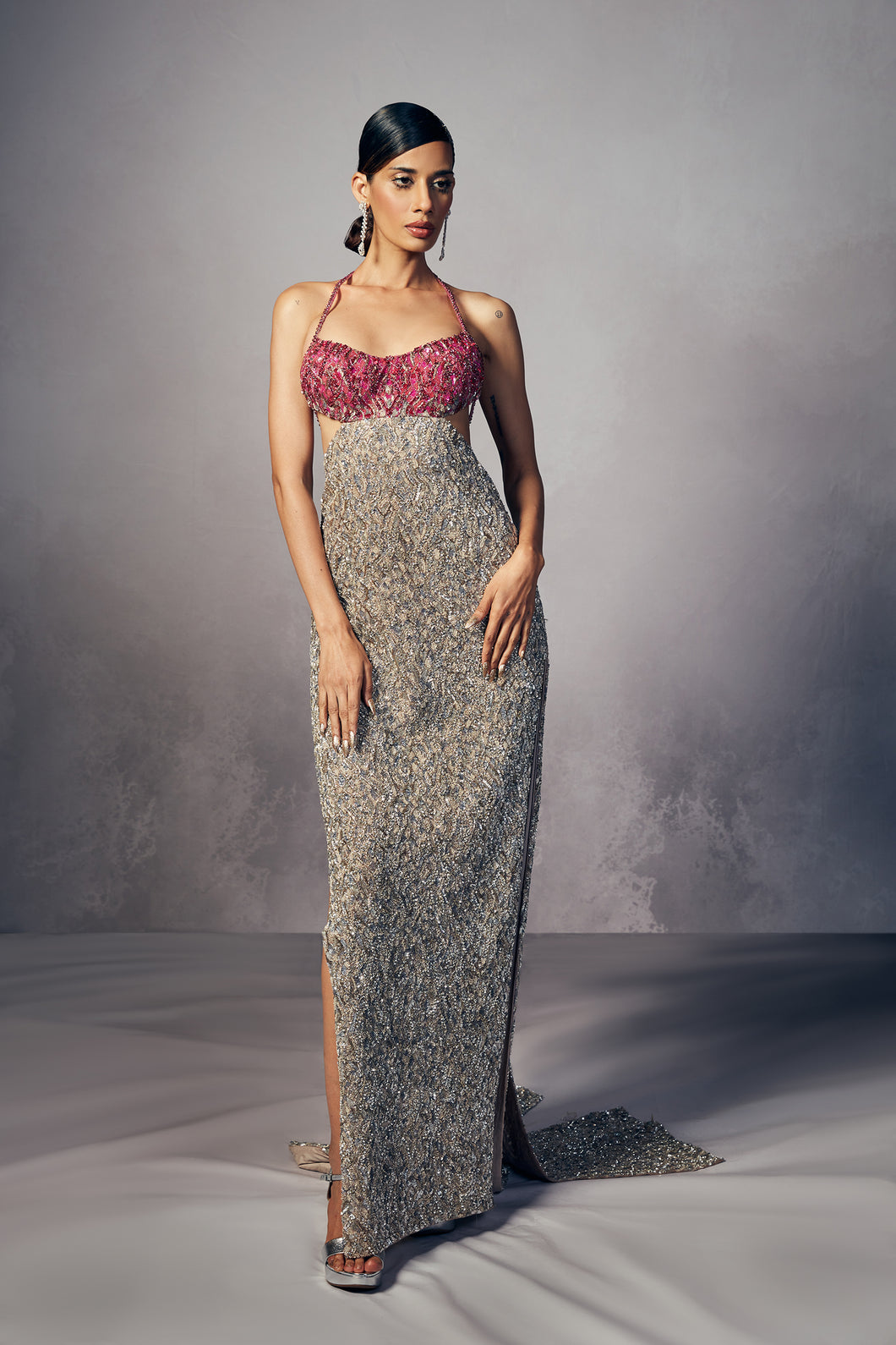 Cecilé Column gown with coat tails