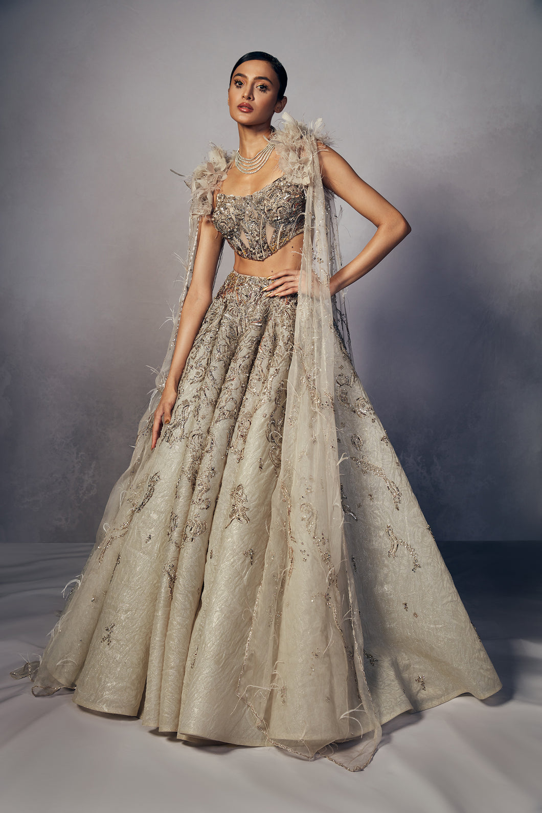 June Iridescent skirt with corset and cape