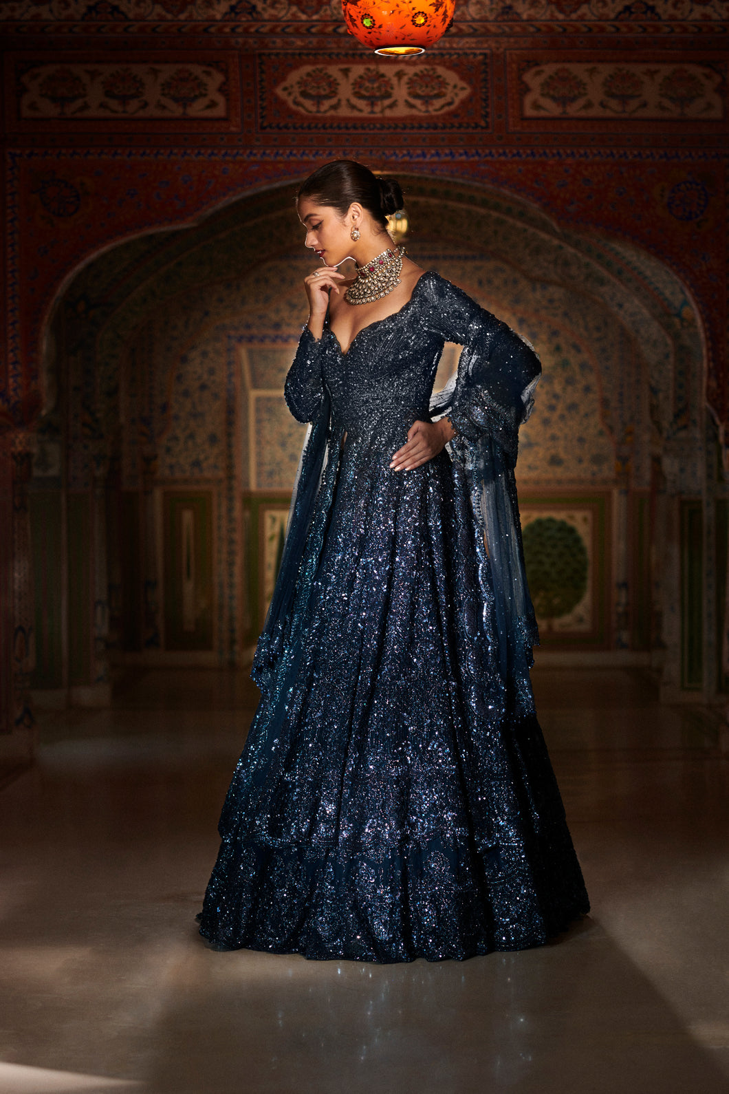 Charcoal Grey Jacket Lehenga Set