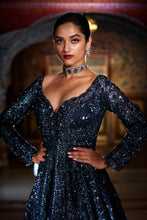 Load image into Gallery viewer, Charcoal Grey Jacket Lehenga Set
