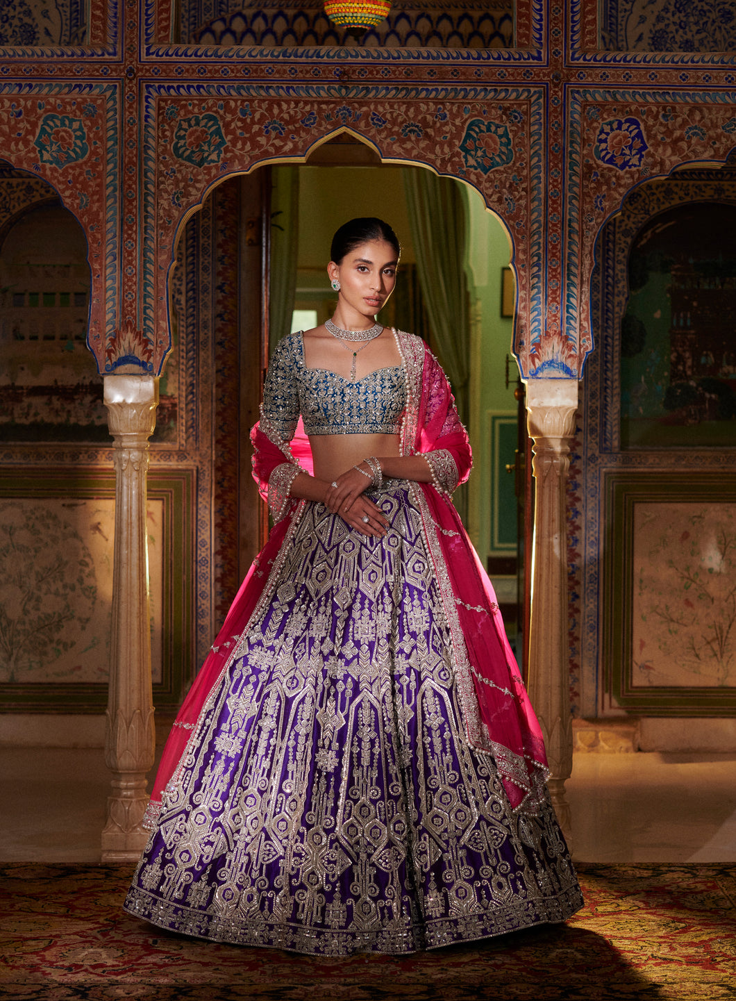 Multi-Coloured Silver Zardosi Lehenga Set