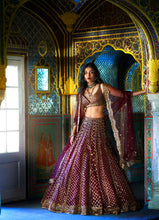 Load image into Gallery viewer, Wine Gold Lehenga Set
