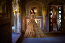 Load image into Gallery viewer, Gold Three-Dimensional Jewel Lehenga Set

