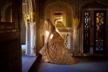 Load image into Gallery viewer, Gold Three-Dimensional Jewel Lehenga Set
