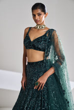 Load image into Gallery viewer, Dusty Teal Sequin Lehenga Set
