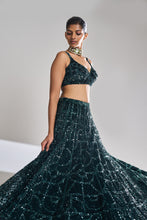 Load image into Gallery viewer, Dusty Teal Sequin Lehenga Set

