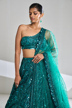 Load image into Gallery viewer, Teal Sequin Lehenga Set
