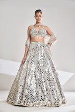 Load image into Gallery viewer, Cream Gold Mirror Work Lehenga Set
