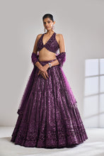 Load image into Gallery viewer, Burgundy Sequin Lehenga Set
