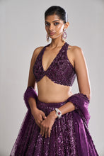 Load image into Gallery viewer, Burgundy Sequin Lehenga Set
