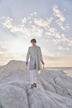 Load image into Gallery viewer, Metallic Grey Mirror Work Sherwani Set
