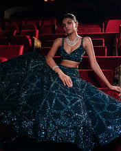 Load image into Gallery viewer, Dusty Teal Sequin Lehenga Set
