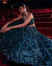 Load image into Gallery viewer, Dusty Teal Sequin Lehenga Set
