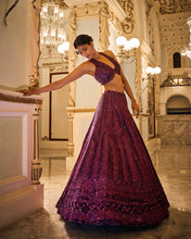 Load image into Gallery viewer, Burgundy Sequin Lehenga Set
