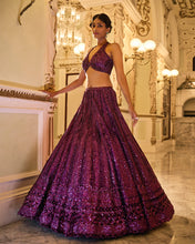 Load image into Gallery viewer, Burgundy Sequin Lehenga Set
