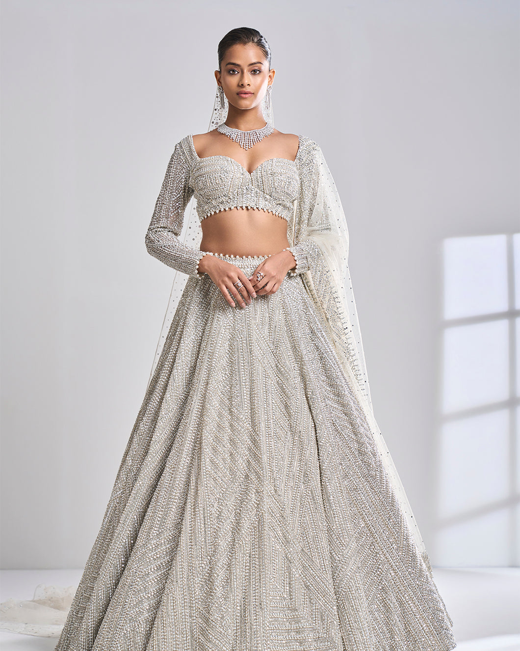 Silver Pearl Lehenga Set