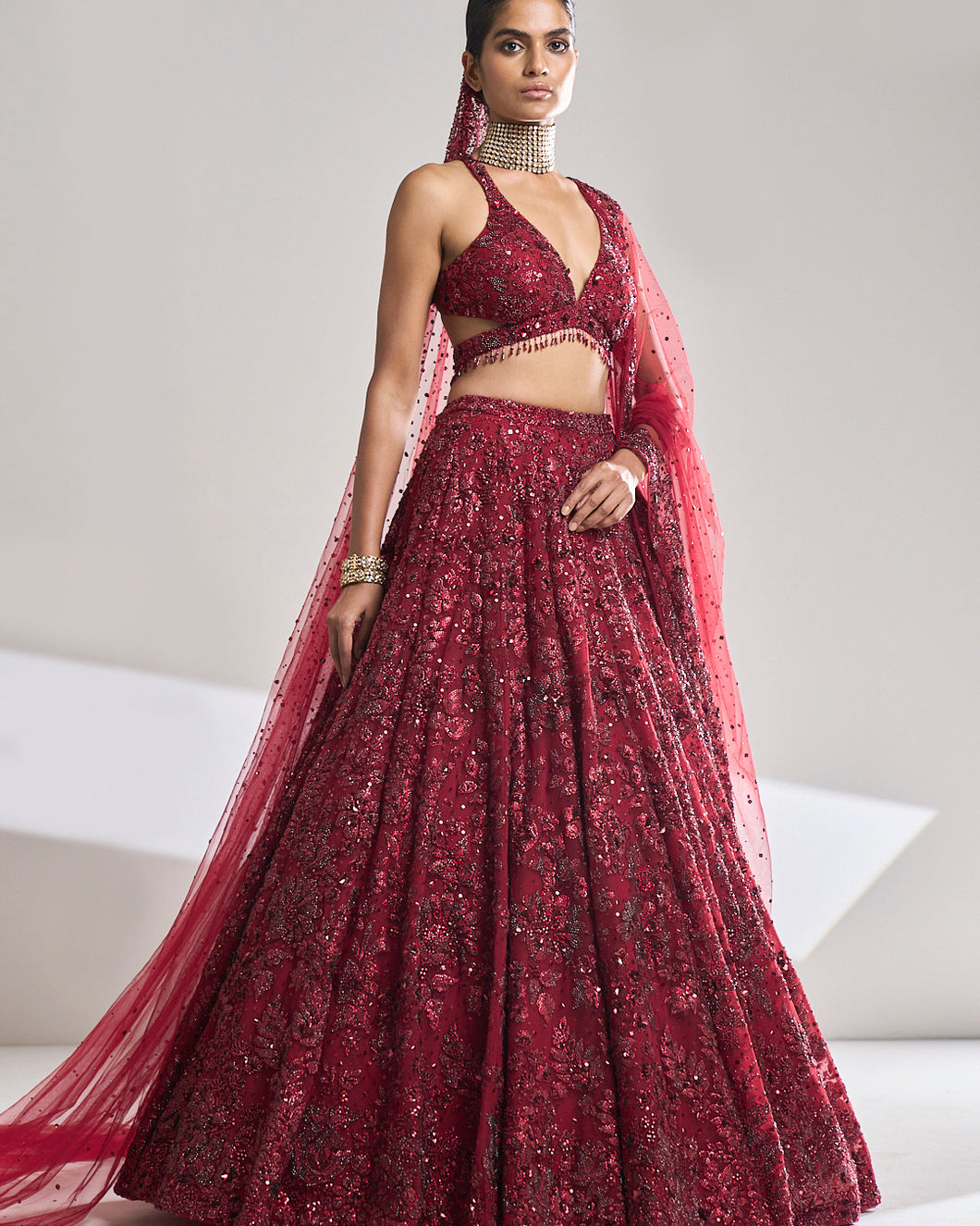 Maroon Sequin Lehenga Set