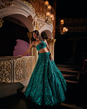 Load image into Gallery viewer, Teal Sequin Lehenga Set
