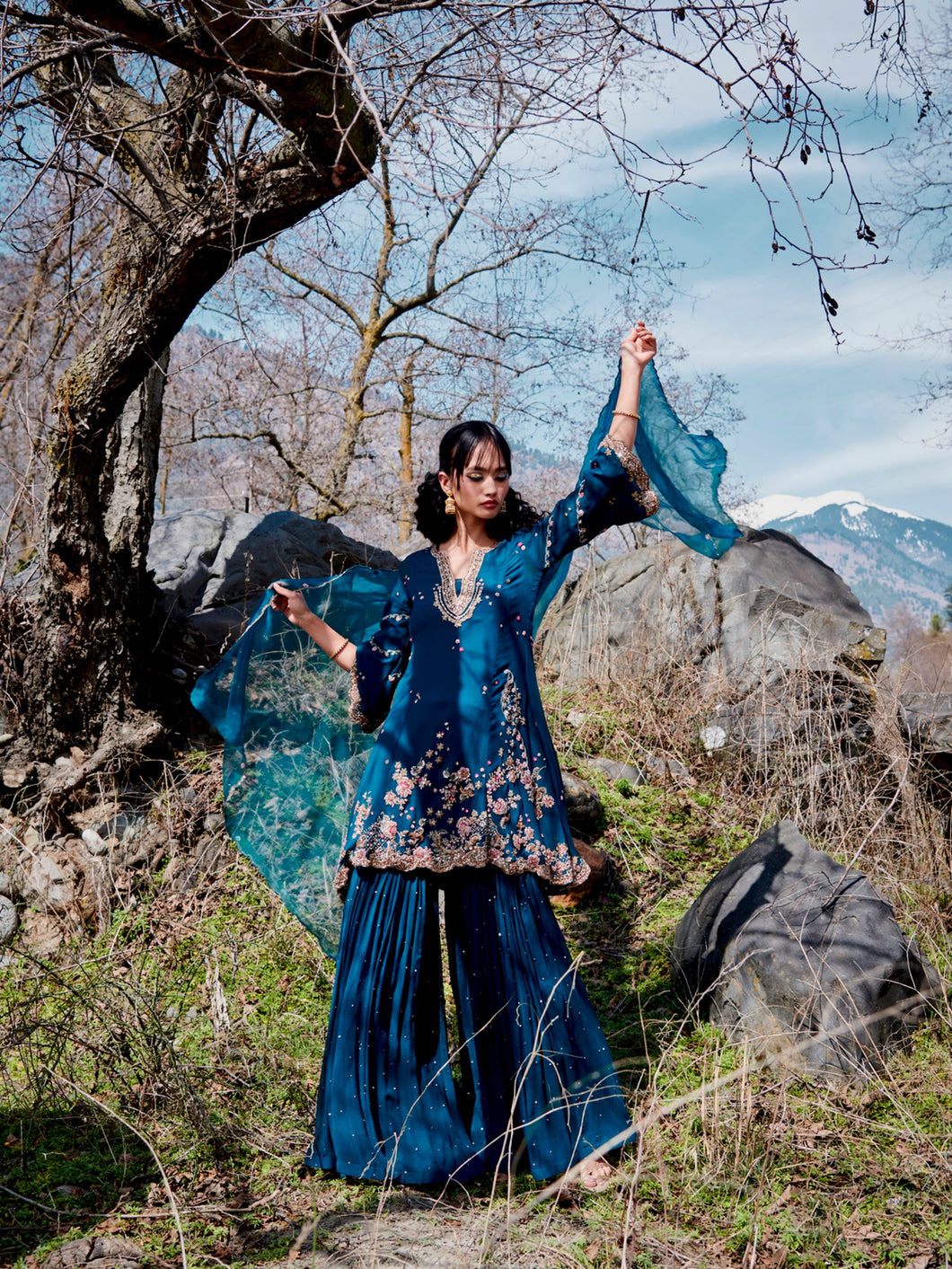 Soft Kramer Chiffon Kurta And Sharara Set